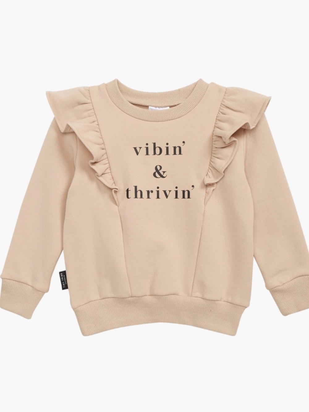 Tiny Tribe “Vibin’ & Thrivin’” Ruffle Sweatshirt Girls 4T Neutral